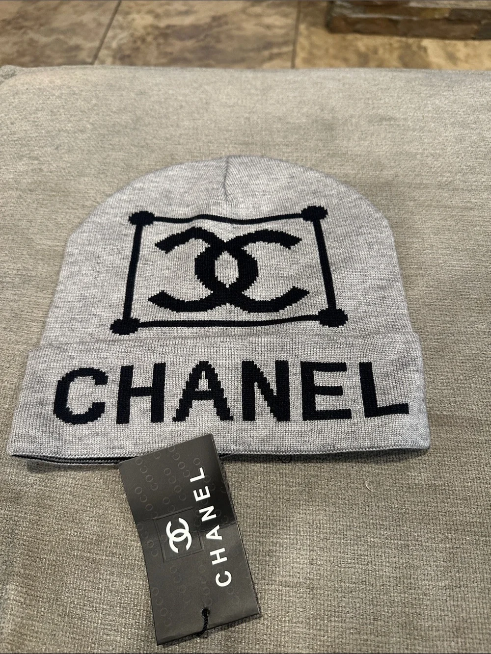 Gray Beanie with Black Logo